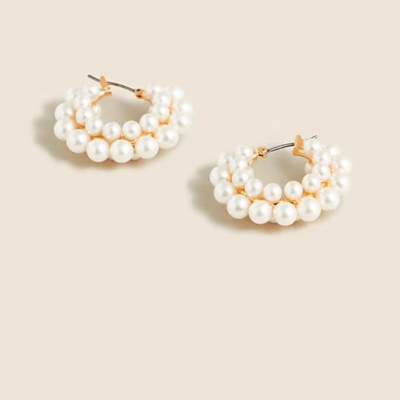 J. Crew BK385 Layered Mini-pearl Hoop Earrings - Picture 1 of 7